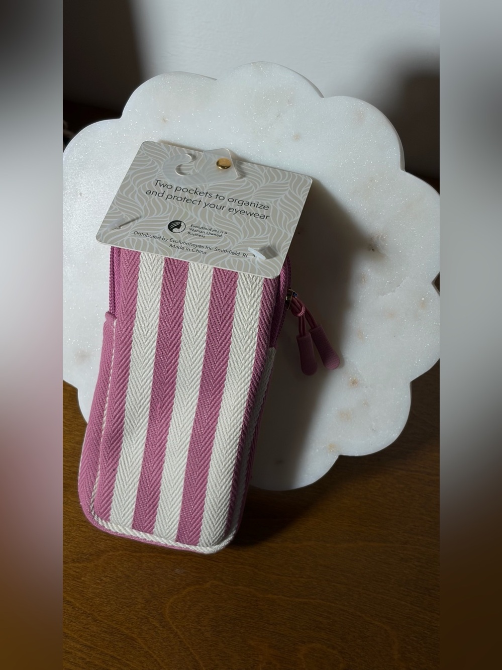 TRAVEL Double Eyeglass Case - Pink & Cream Stripes - Picture 7 of 11